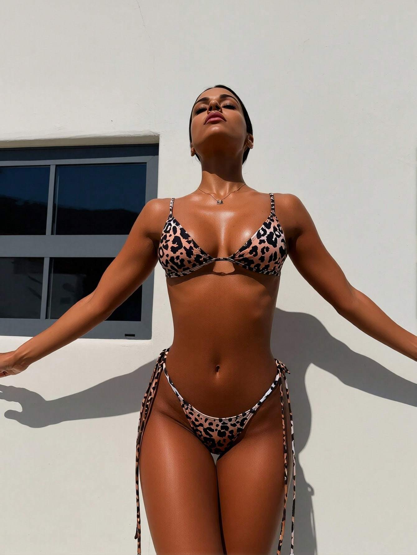 Leopard Print Triangle Side Tie Bikini Set - Image 2
